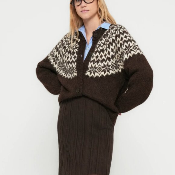 GAP Sweaters - NWT Fuzzy Fair Isle Cardigan Sweater in Brown